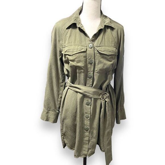 Topshop Women's Utility Shirt Button-Up Mini Dress Olive Green Size 2 - Picture 1 of 12